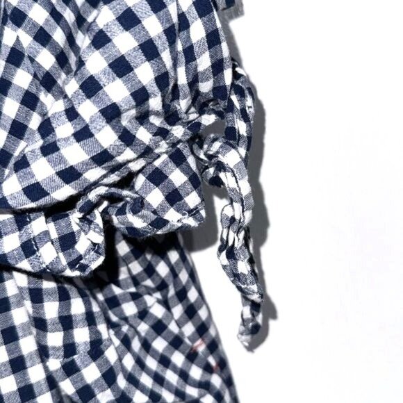 Westport 1989 Womens 2X Navy & White Gingham Blouse With Red Embroidery & Tie Sl - Picture 4 of 6